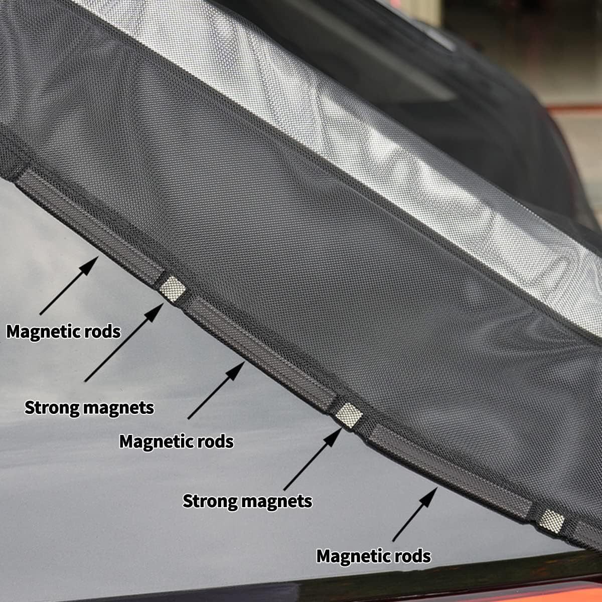Size XL Black Magnetic Car Window Sun Shade Screens & SUV Tailgate Mosquito Net Set - Breathable Bug Protection