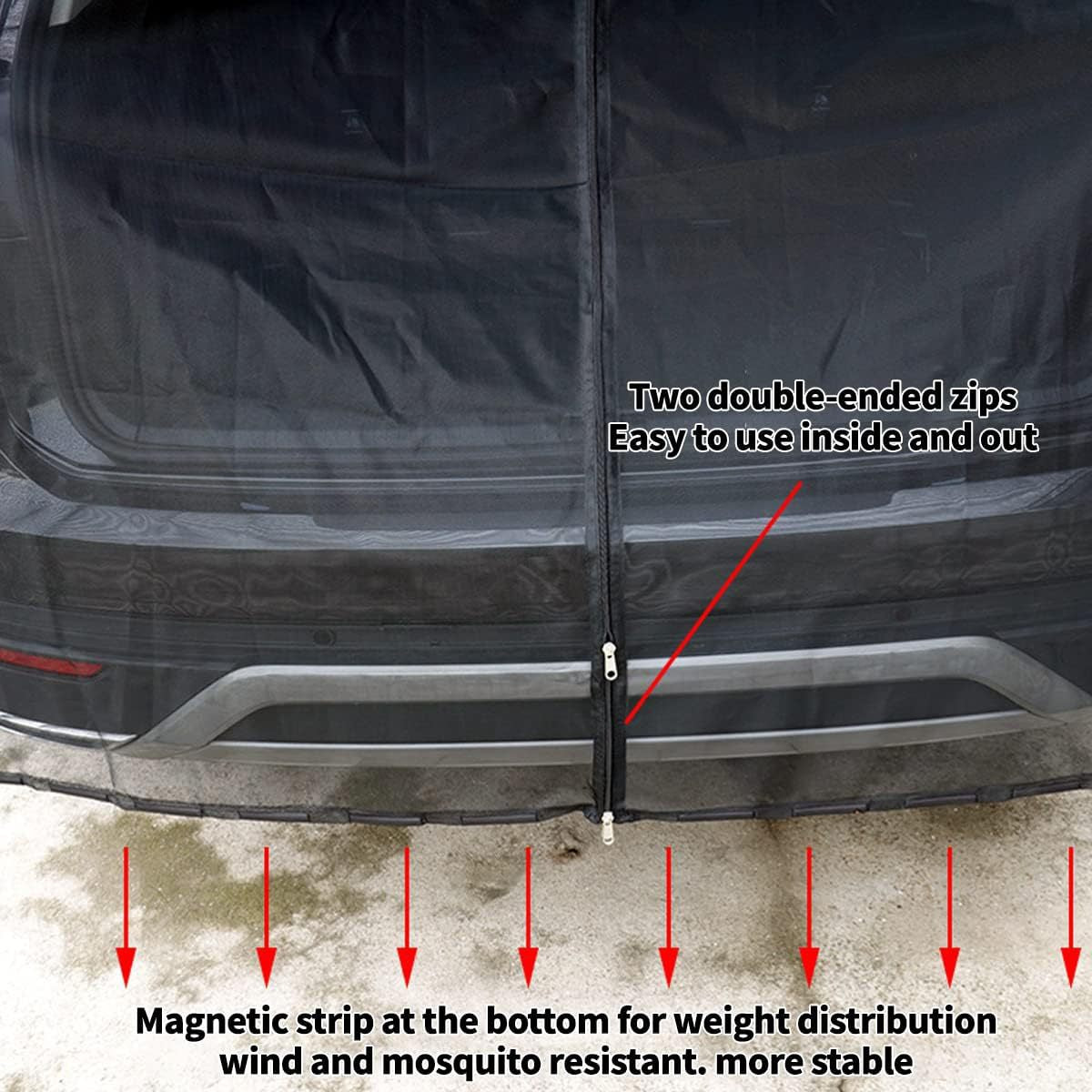 Size XL Black Tailgate Mosquito Net Screen - Magnetic Bug Protection for Boot Opening