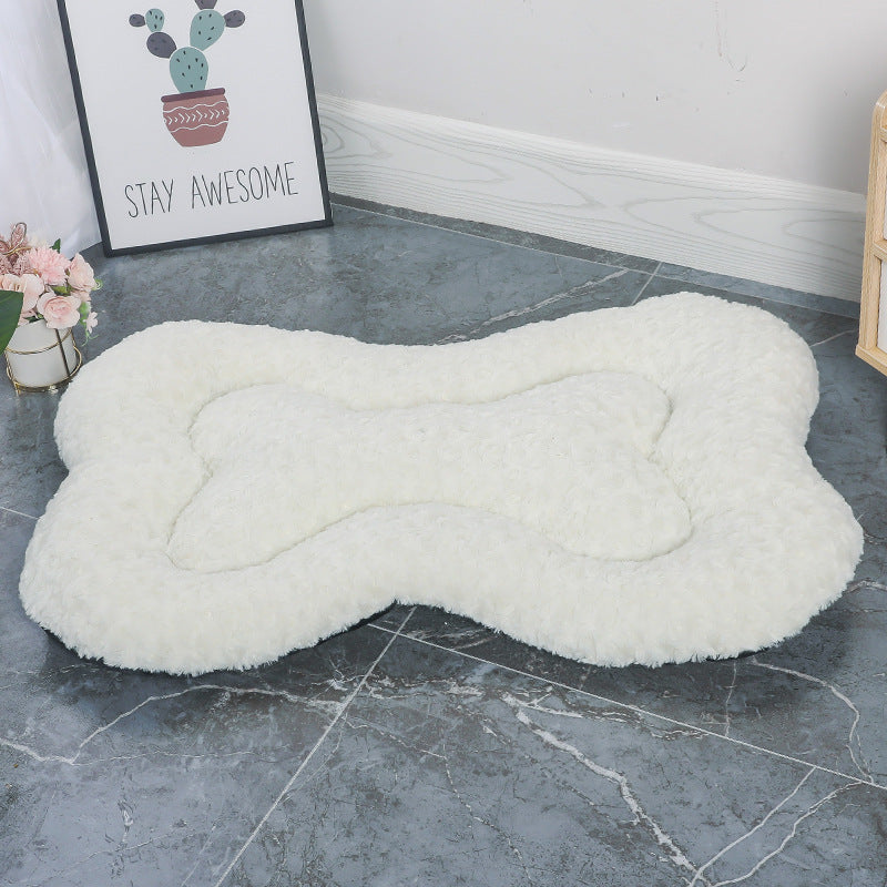 S White Rose Velvet Fish Scale Pet Bed - Creative Bone-Shaped Soft and Cozy Dog & Cat Nest
