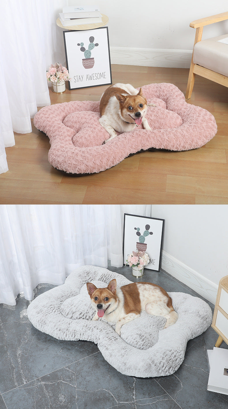 S Coffee Rose Velvet Fish Scale Pet Bed - Creative Bone-Shaped Soft and Cozy Dog & Cat Nest