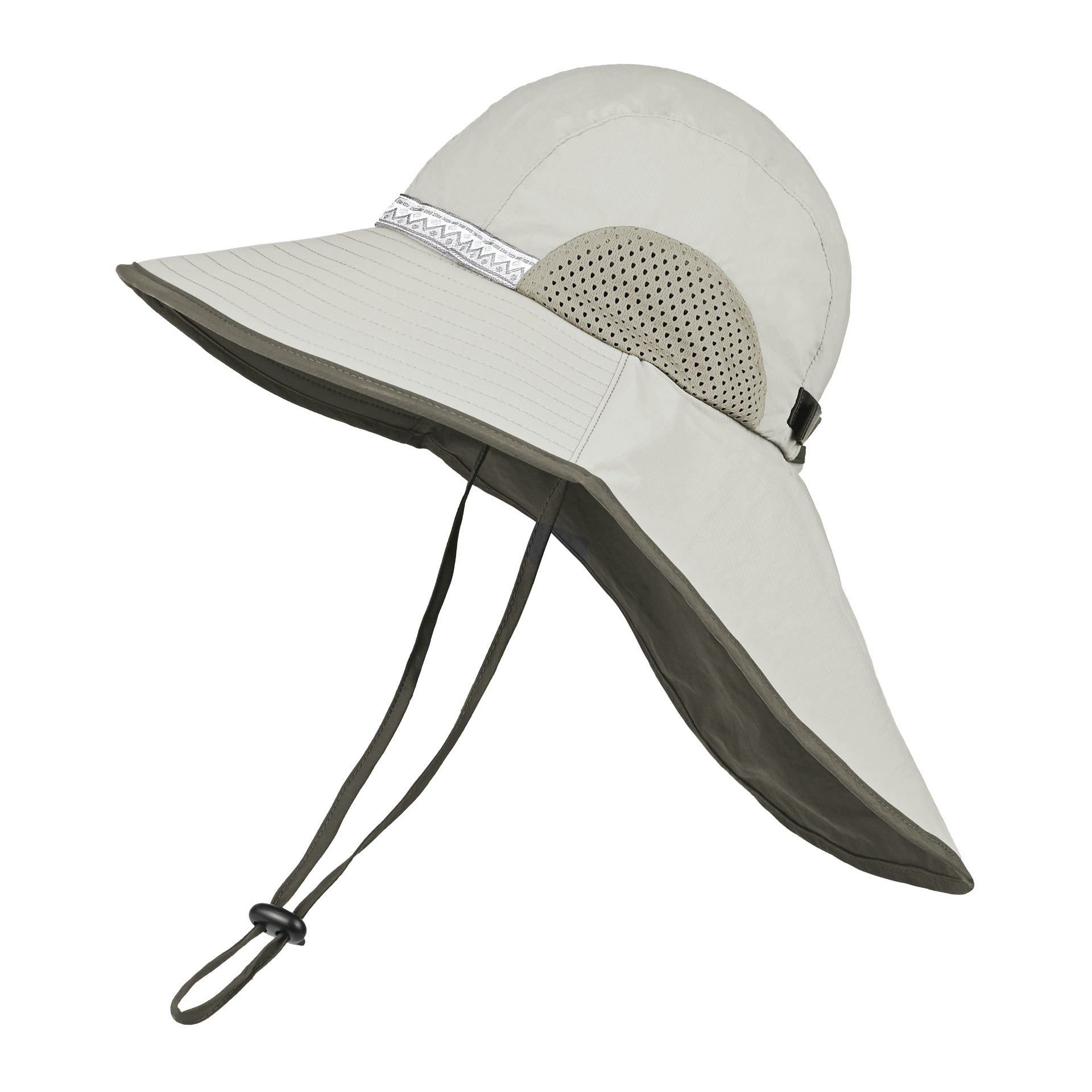 Off-white (Off-white webbing) Wide Brim Sun Hat with Cape - Foldable UV Protection - 10cm Brim