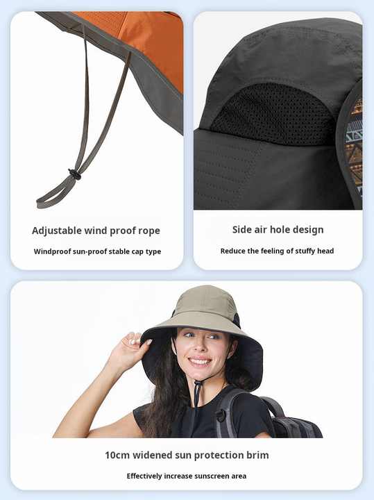Off-white (Off-white webbing) Wide Brim Sun Hat with Cape - Foldable UV Protection - 10cm Brim