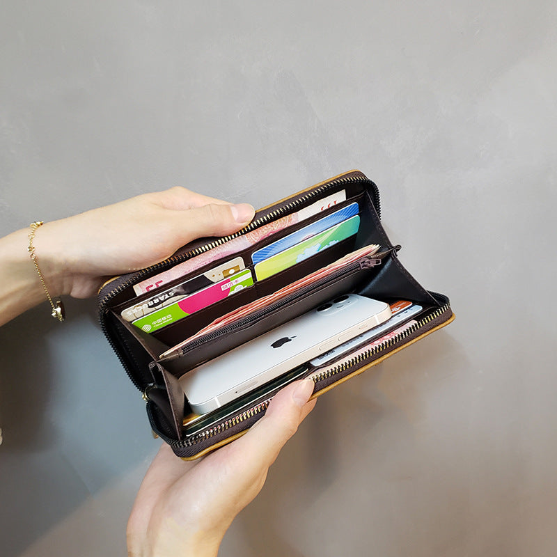 Black-W Plaid Women's Classic Quilted Long Wallet - Premium Diamond Stitch Zip Around Card Holder with Multiple Compartments