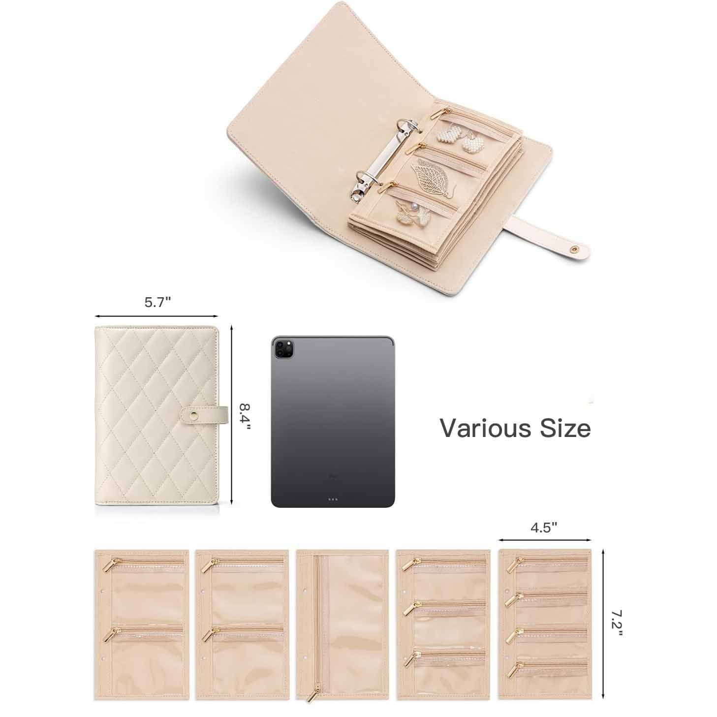 Black Foldable Travel Jewelry Organizer - Velvet Zippered Case with Transparent Pages & Detachable Pouches