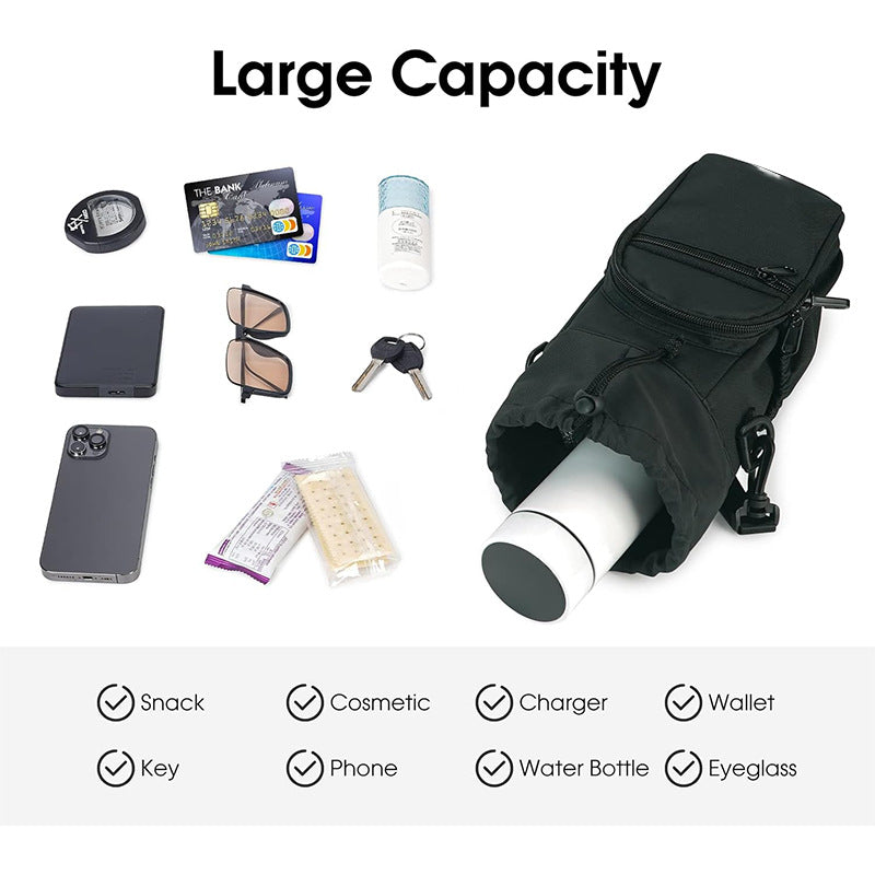 Purple Insulated Cup Holder Bag with Adjustable Strap - Water Bottle Carrier with Lock Drawstring & Heatproof Handle