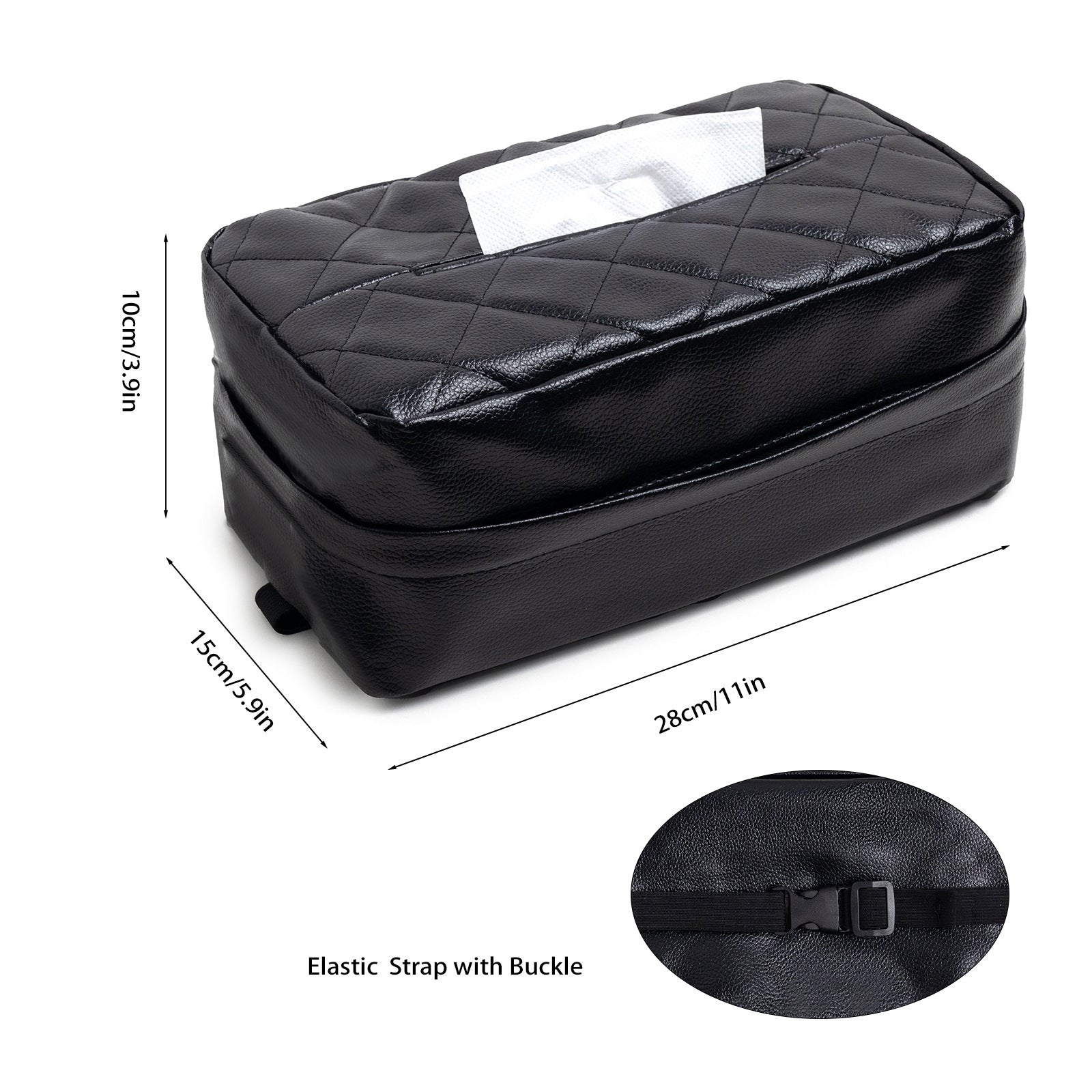 Black 2-Pack Car Tissue Box Holder Set - Universal Sun Visor & Seat Back PU Leather Organizer