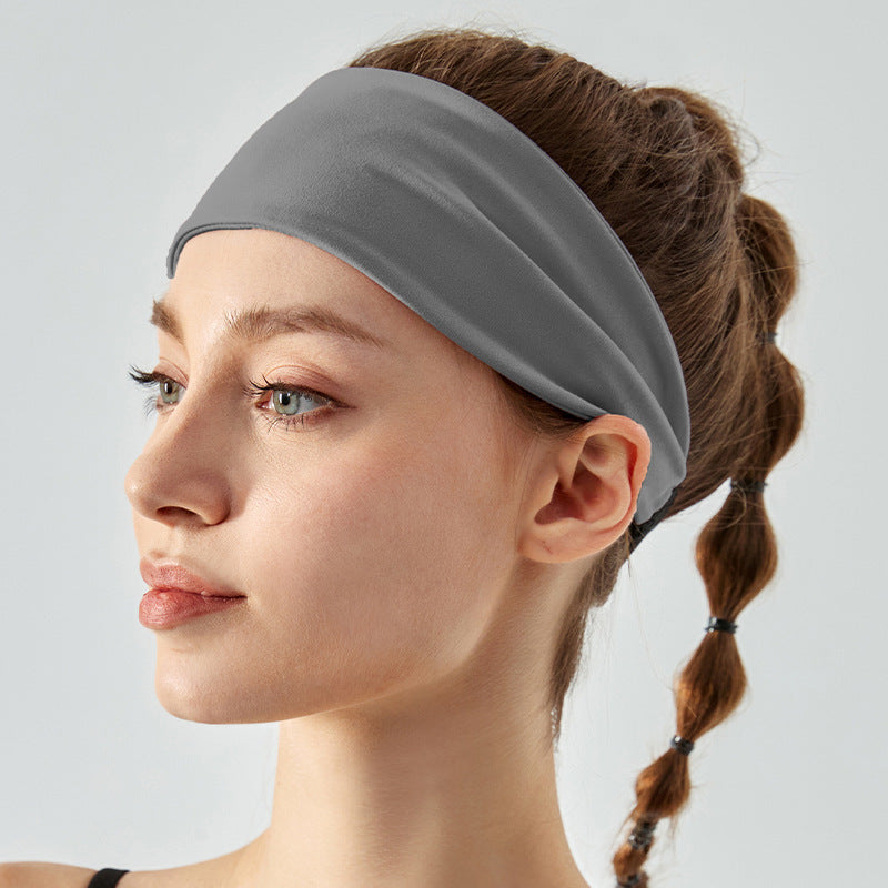 Grey Premium Wide Yoga Headband - Breathable Nylon/Spandex Sweat-Wicking Hair Band for Women (49cm Circumference) - Athletic Non-Slip Fitness Headwrap