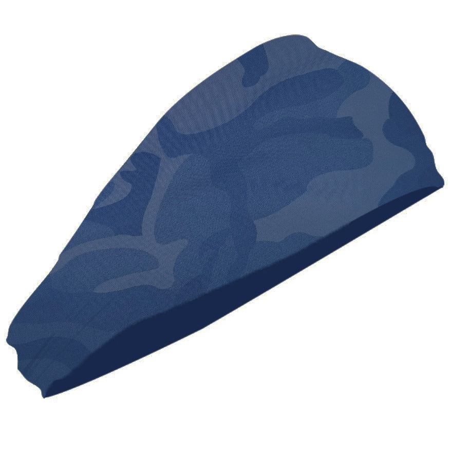 Camouflage Blue 5-Pack Wide Sports Headbands for Women - Non-Slip Yoga Headwraps with Sweat-Wicking Fabric (88% Nylon+12% Spandex)