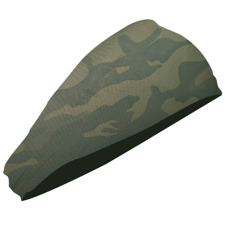 Camouflage Green 5-Pack Wide Sports Headbands for Women - Non-Slip Yoga Headwraps with Sweat-Wicking Fabric (88% Nylon+12% Spandex)
