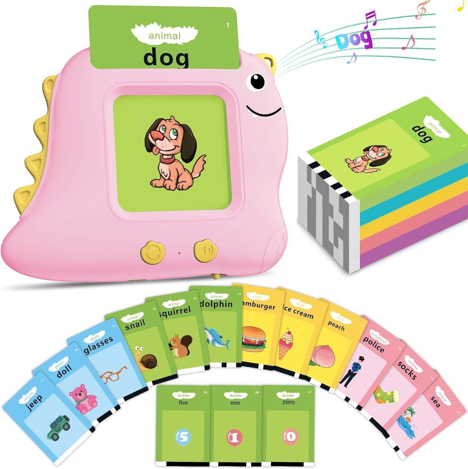 Little Pink Dinosaur [112 cards] Bilingual Early Learning Flash Card Reader - Interactive Audio Toy for Toddlers