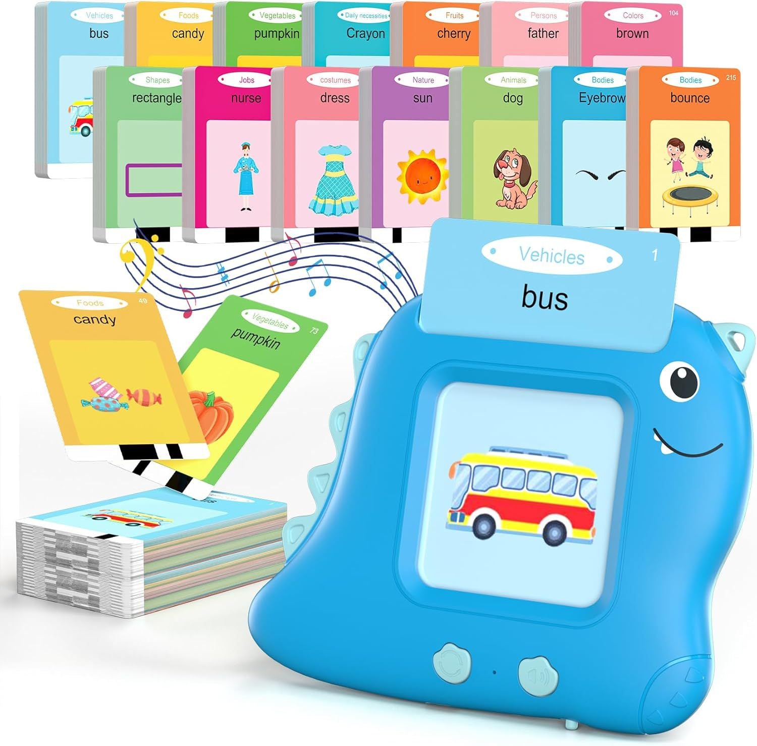 Little Blue Dinosaur [112 cards] Bilingual Early Learning Flash Card Reader - Interactive Audio Toy for Toddlers