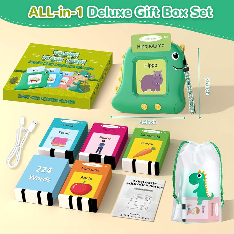 Blue Cat [Plain English] [112 Cards 224 Contents] Bilingual Early Learning Flash Card Reader - Interactive Audio Toy for Toddlers