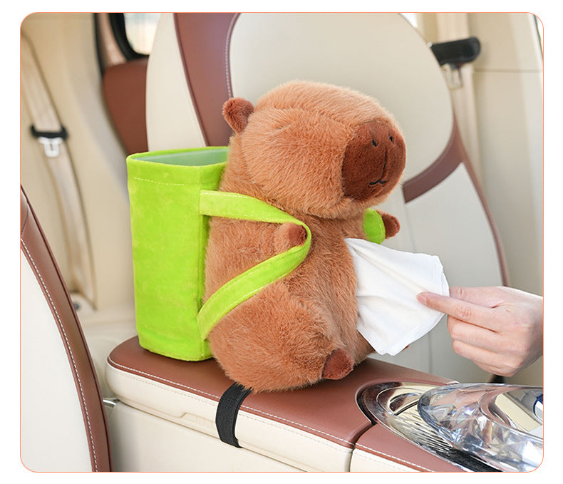Cute Capybara Tissue Holder for Car - Plush Toy with Storage