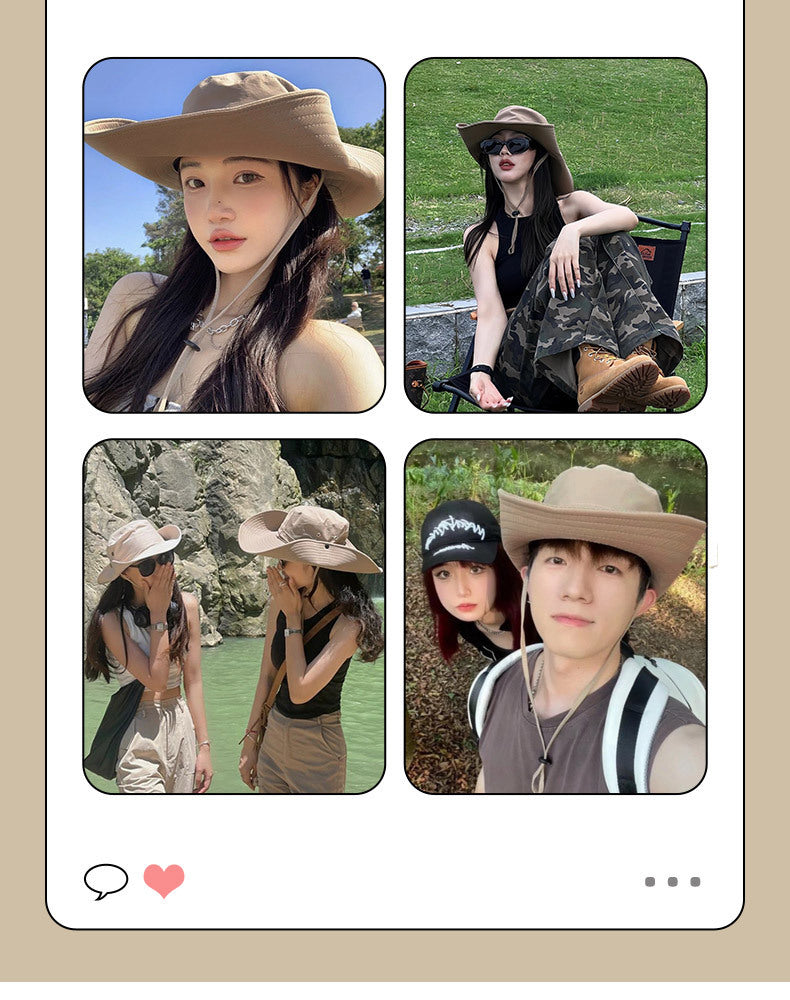 Water-Repellent Wide-Brim Bucket Hat with Adjustable Chin Strap - Sun Protection Brown