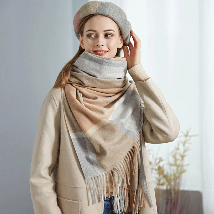 Cozy Color Block Fringe Scarf - Red Shawl for Fall and Winter