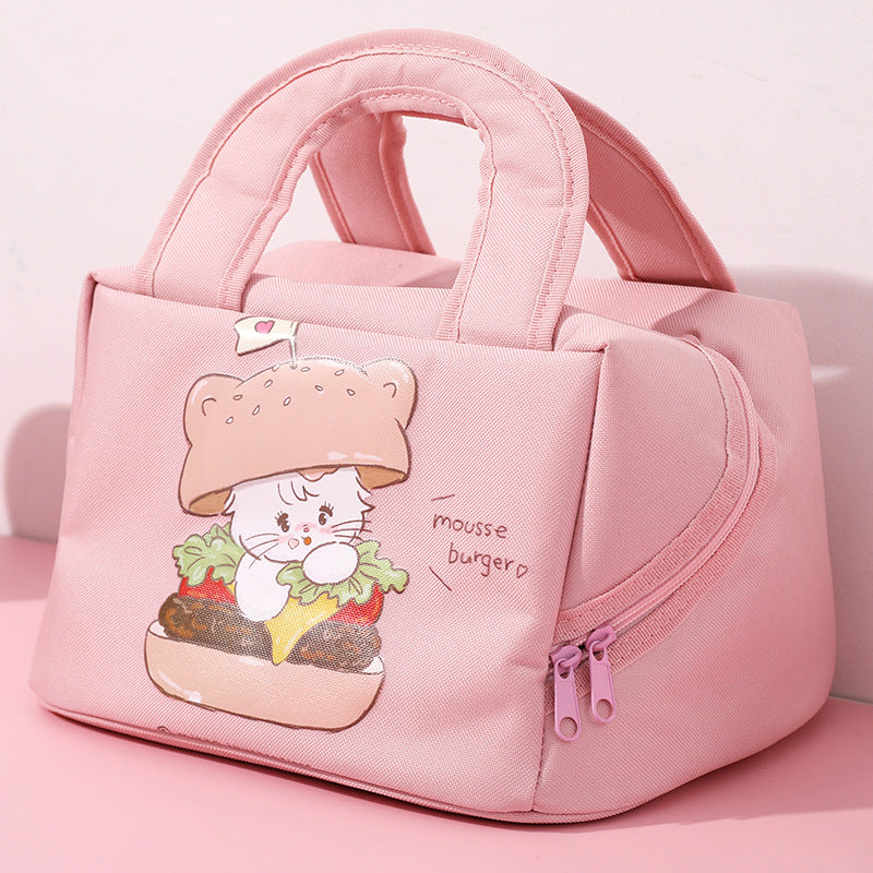Light pink Cute Cartoon Lunch Bag - Large Capacity Insulated Handbag for Students and Office Use