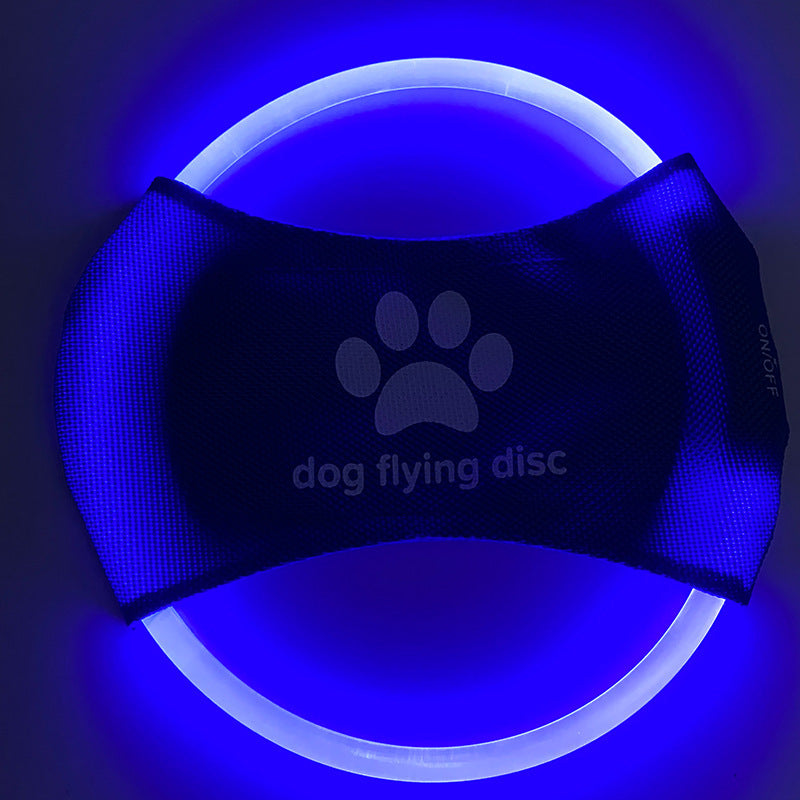 Blue LED Rechargeable Dog Flying Disc - Glow-in-the-Dark Pet Training Toy with Paw Design