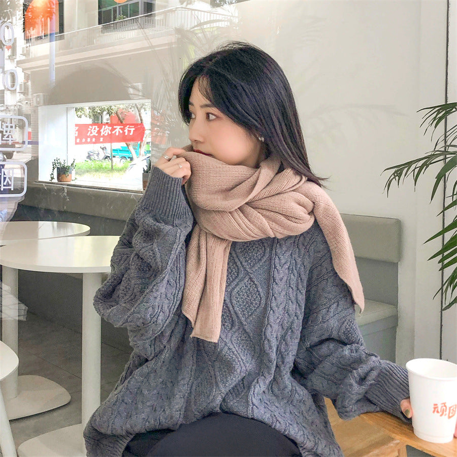 Black Imitation Cashmere Solid Scarf - Warm Winter Shawl for Men and Women