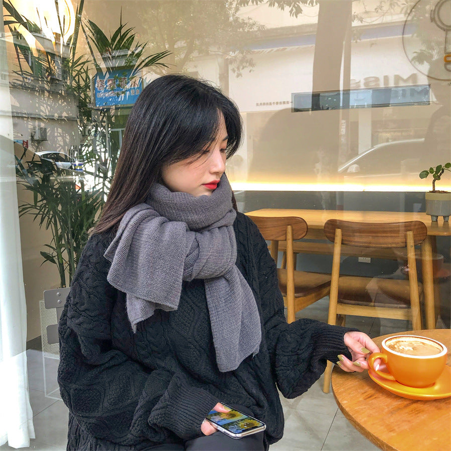 Black Imitation Cashmere Solid Scarf - Warm Winter Shawl for Men and Women