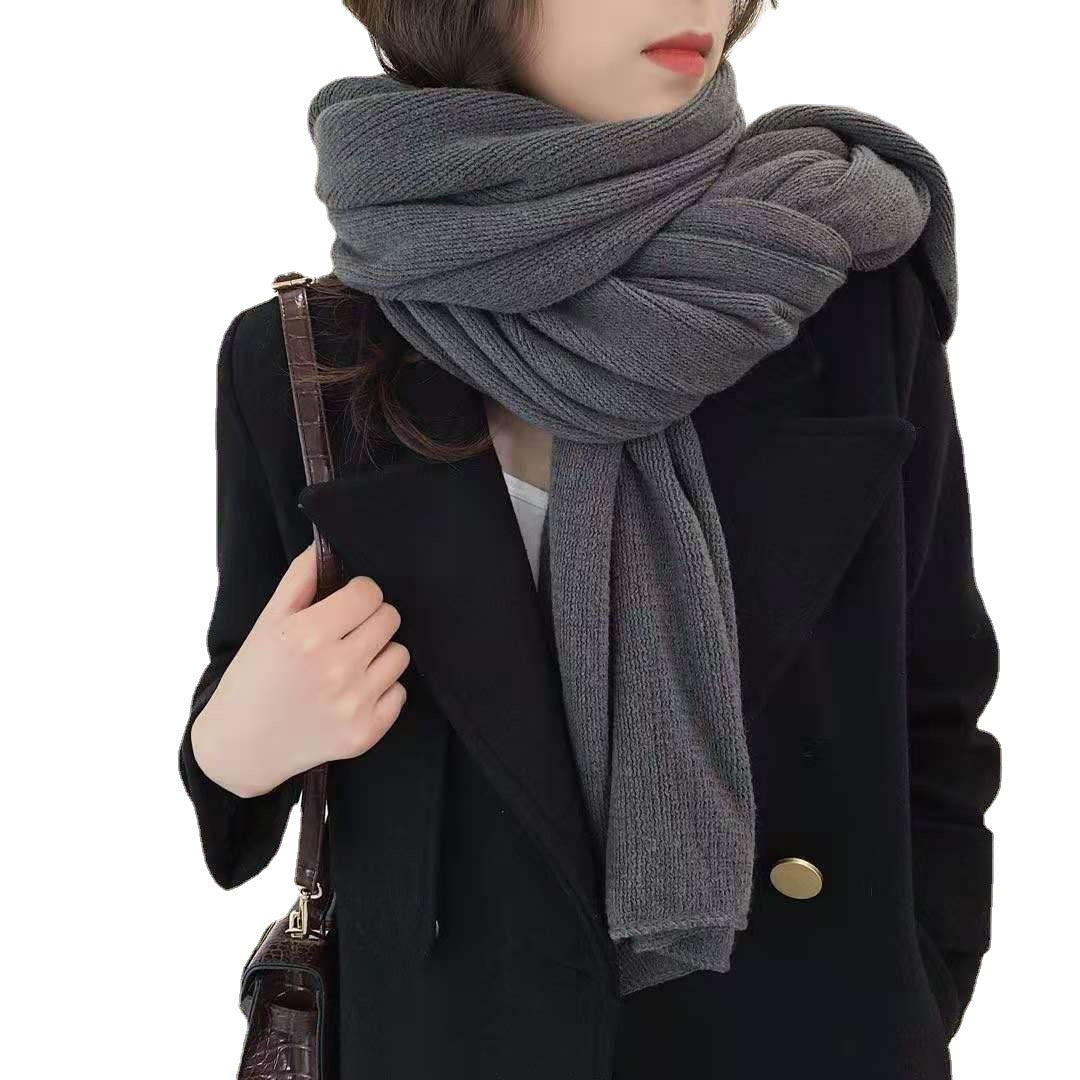Black Imitation Cashmere Solid Scarf - Warm Winter Shawl for Men and Women