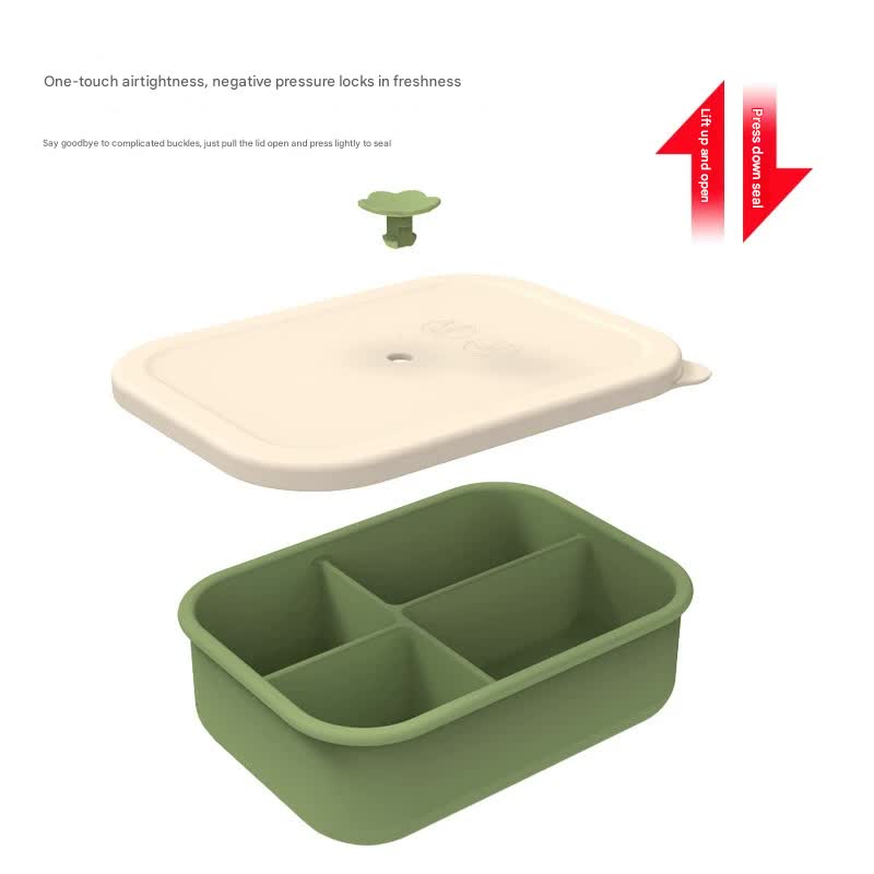 Light blue Microwave-Safe Silicone Lunch Box with 4 Compartments - Airtight Bento Box for Work and Travel