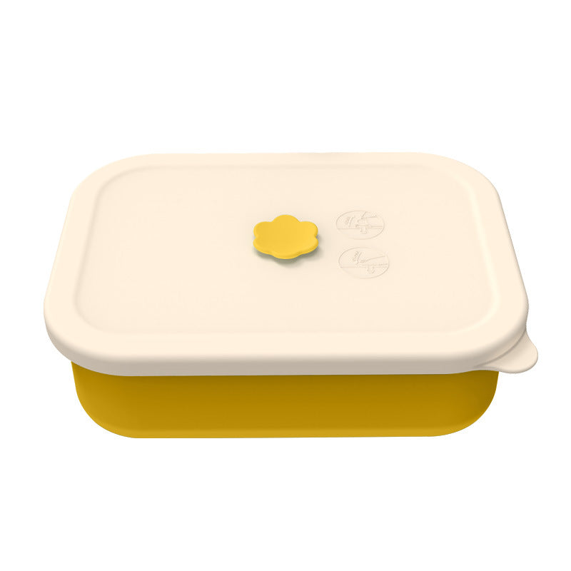 Yellow Microwave-Safe Silicone Lunch Box with 4 Compartments - Airtight Bento Box for Work and Travel