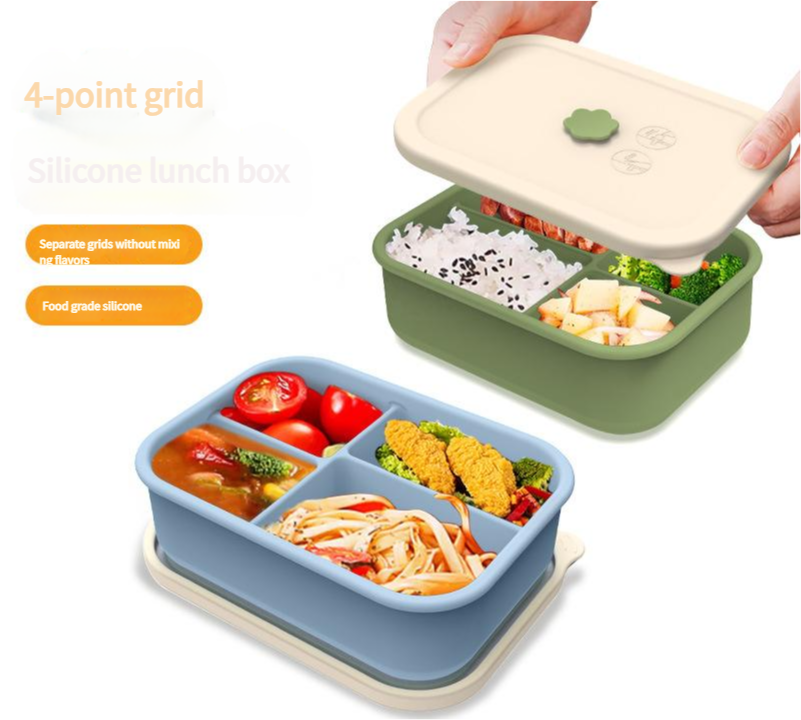 Lotus color Microwave-Safe Silicone Lunch Box with 4 Compartments - Airtight Bento Box for Work and Travel