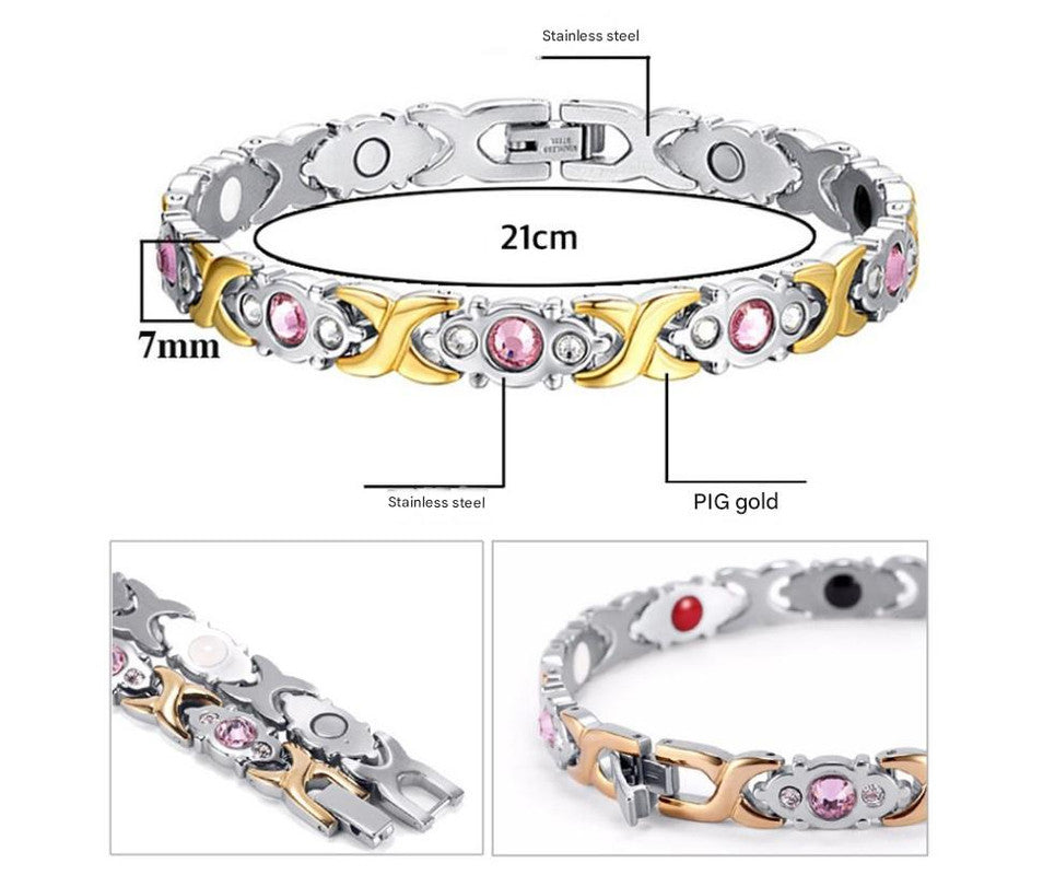 Magnetic Therapy Bracelet - Anti-Allergy Jewelry with Gemstone Design and Health Benefits(Gold)