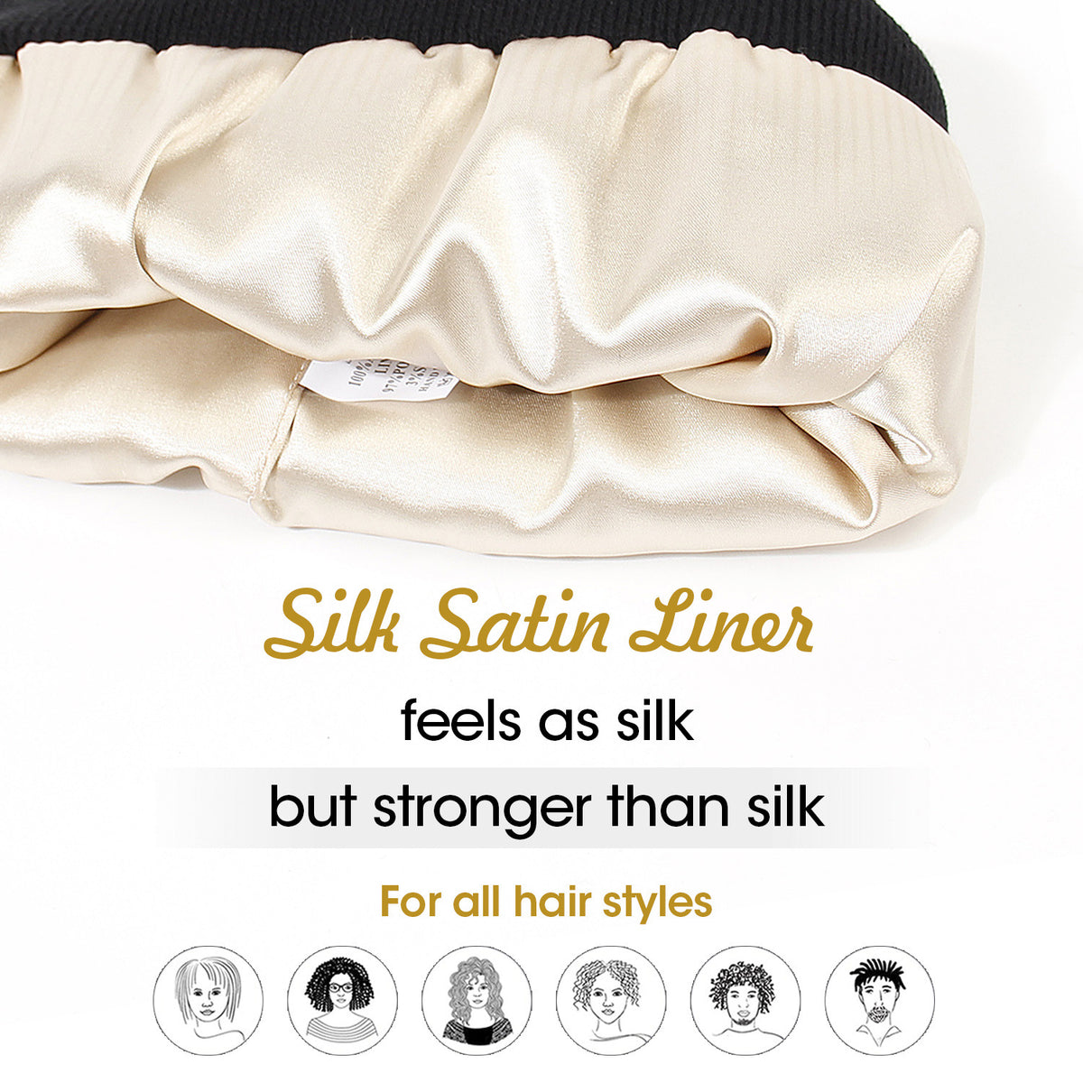 Premium Warm Beanie with Silk Satin Lining(black)