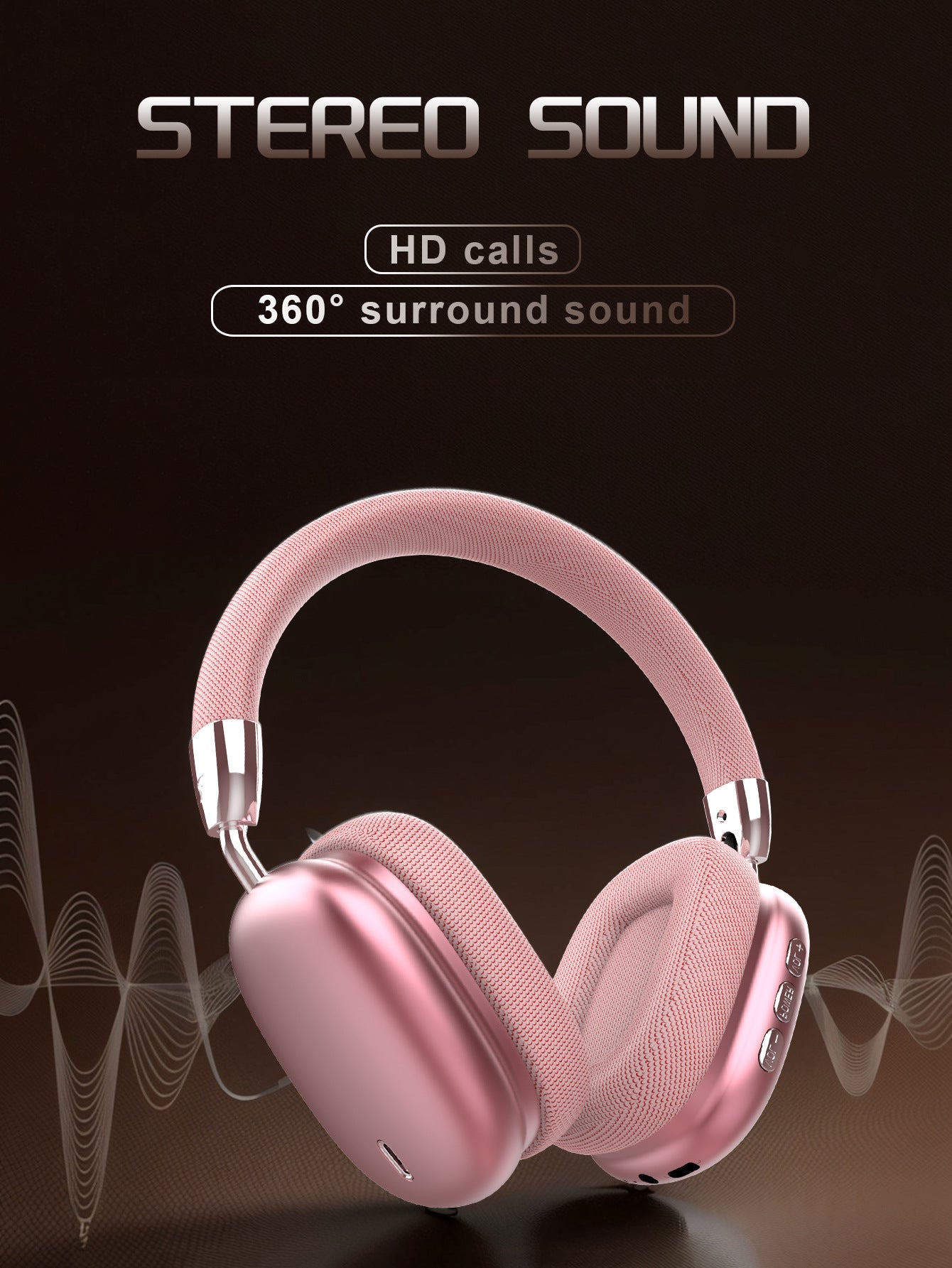 Premium Wireless Bluetooth Headphones with Stereo Hi-Fi Sound(pink)