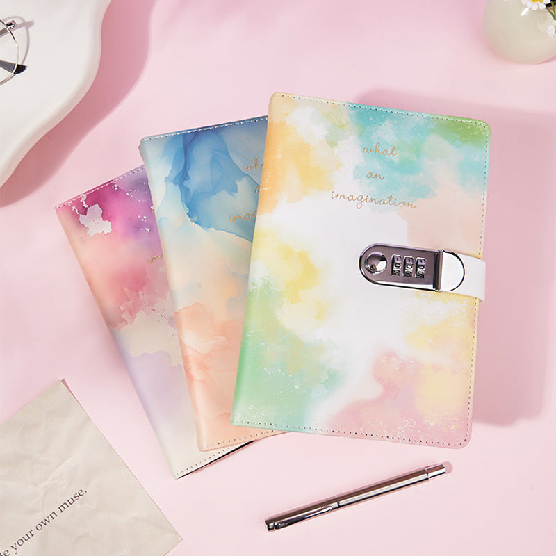 A5 Tie-Dye Journal with Combination Lock - 240 Pages, Soft Touch Cover Diary(Light blue)
