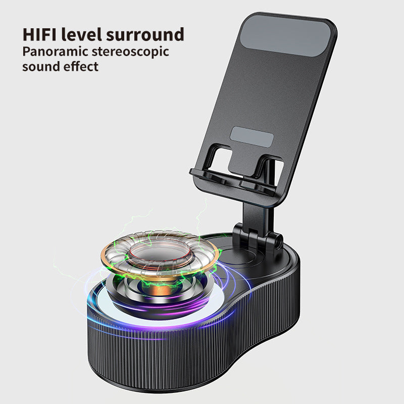 Foldable Bluetooth Speaker with 360 Rotating Phone/Tablet Stand & RGB Lights - HIFI Surround Sound(White)