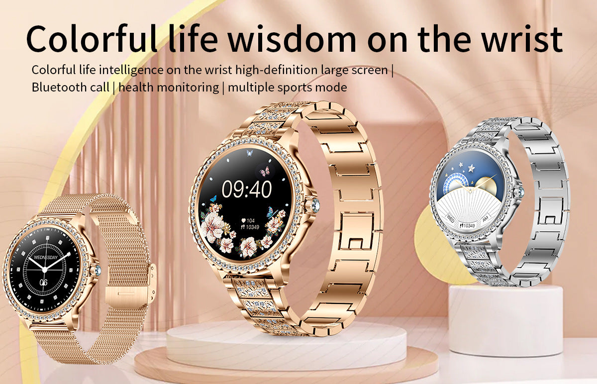 Elegant Women's Smartwatch,HD Touchscreen, Bluetooth Calls, Health Monitoring(Silver Thin Steel Strip)