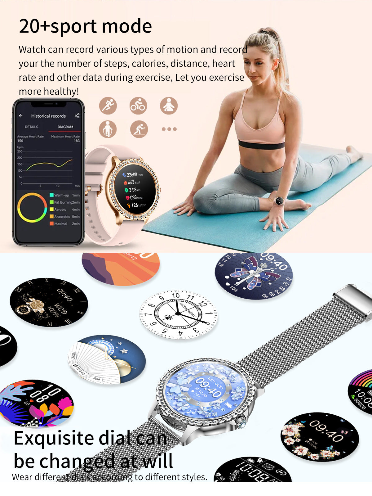Elegant Women's Smartwatch,HD Touchscreen, Bluetooth Calls, Health Monitoring(Silver Thin Steel Strip)