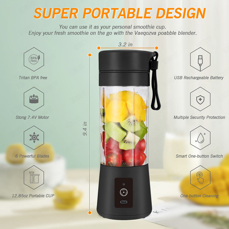 Black Portable Blender USB Rechargeable - Personal Size Smoothie Maker On The Go