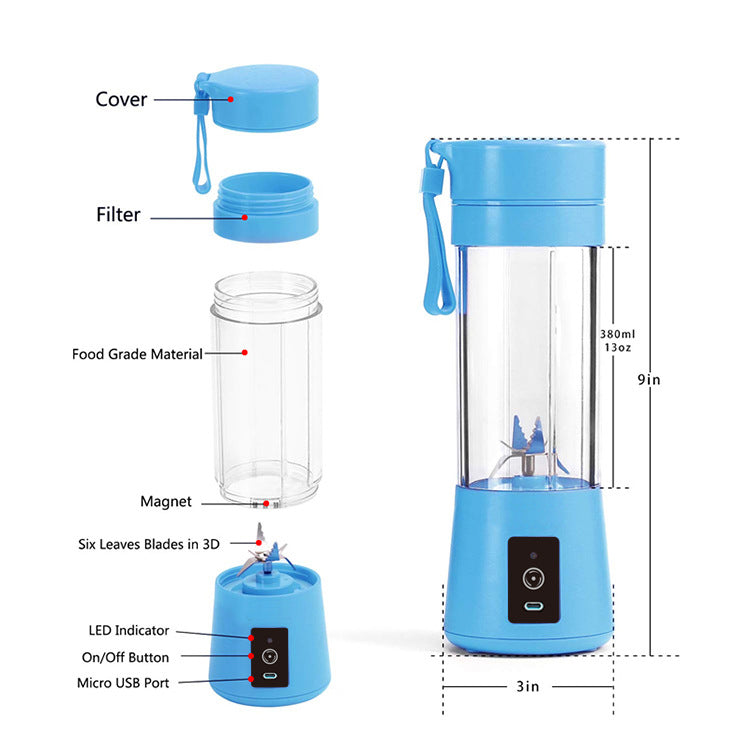 Black Portable Blender USB Rechargeable - Personal Size Smoothie Maker On The Go