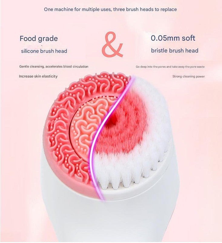 Blue Waterproof Facial Cleansing Spin Brush Set - Rechargeable with 3 Heads & Charging Stand