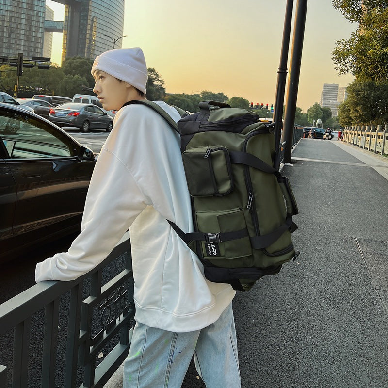 Green Unisex Travel Bag with Utility Buckles and Wet/Dry Compartments