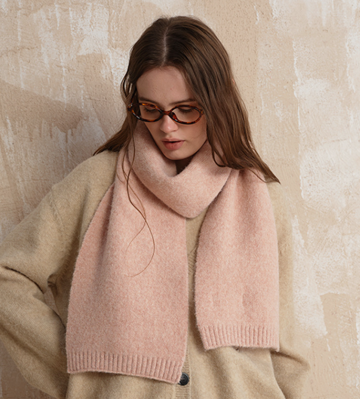 Pale pinkish gray Soft Wool Blend Knitted Scarf Women Men Winter Pure Color Neck Wrap (157x22cm)