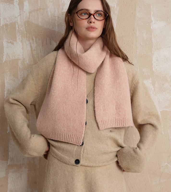 Pale pinkish gray Soft Wool Blend Knitted Scarf Women Men Winter Pure Color Neck Wrap (157x22cm)