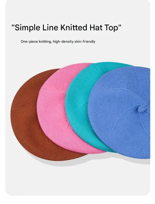 Pink Vintage Inspired Knitted Beret - Stretchy & Comfortable Wool Blend Cap