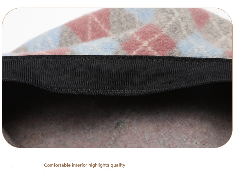 Diamond Colorblock Wool Beret - Stylish Plaid Painter Hat, Warm and Soft - (Gray)