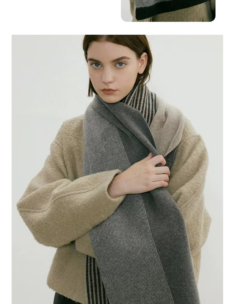 Grey Elegant Color Block Striped Scarf -Men's & Women's Versatile, Winter Warmth 165x29cm