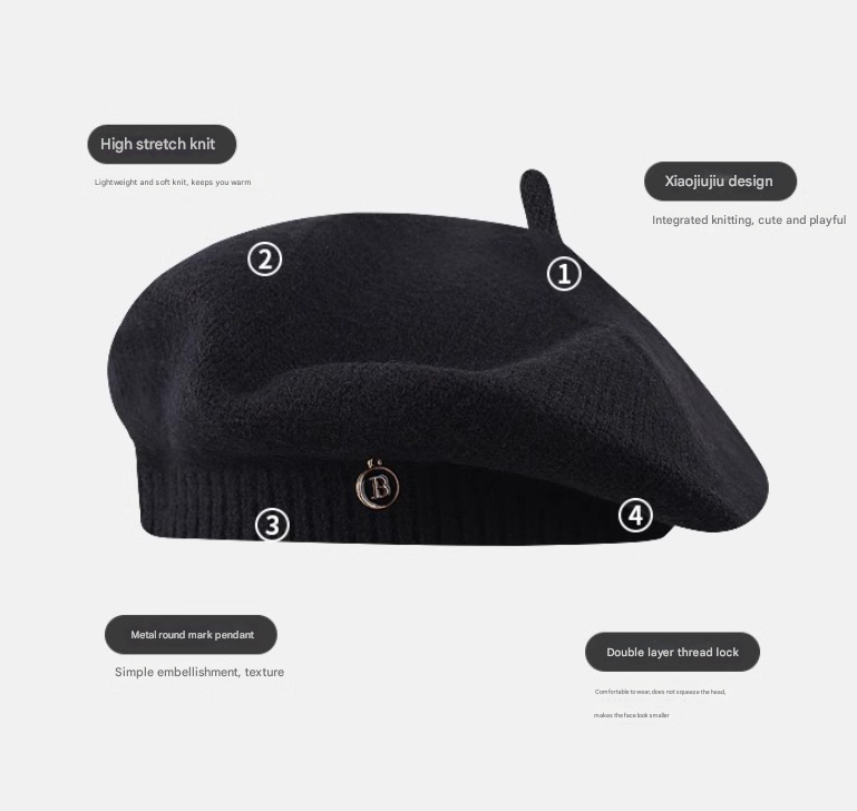 Brown Vintage Inspired Knitted Beret - Stretchy & Comfortable Wool Blend Cap