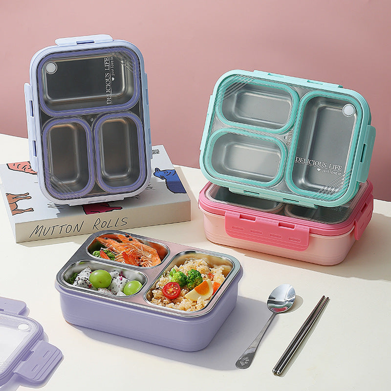 Pink 3-Compartment Stainless Steel Bento Lunch Box - Leak-Proof, for Kids & Adults for School & Office