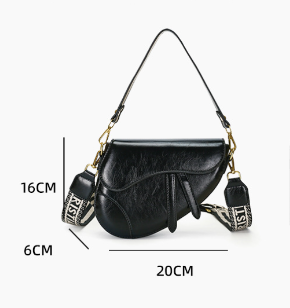 Khaki Chic Saddle Crossbody Bag with Wide Guitar Strap - PU Leather
