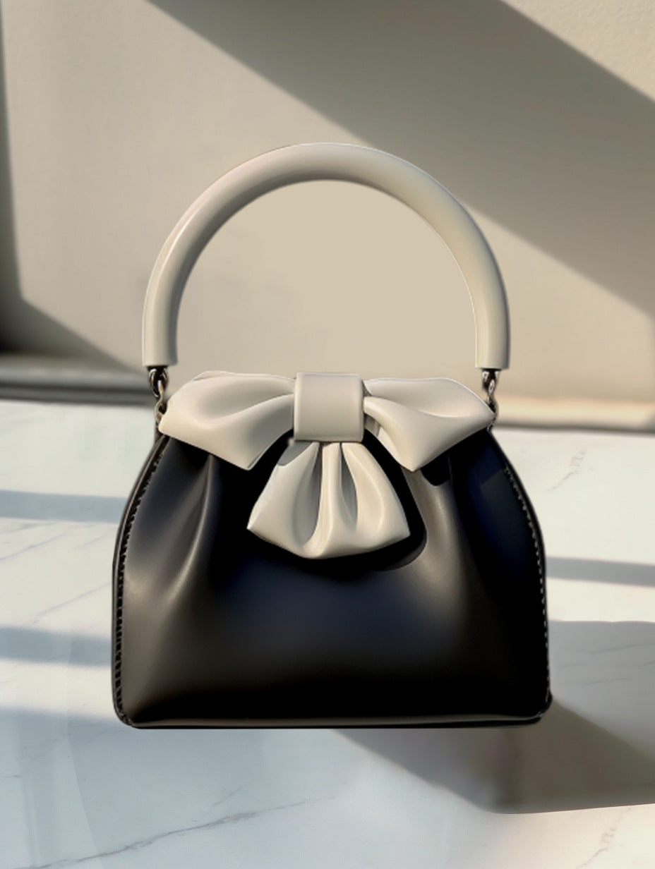 Statement Bow Mini Handbag - Black & White Color Block Top Handle