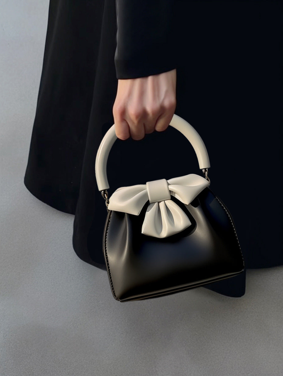 Statement Bow Mini Handbag - Black & White Color Block Top Handle