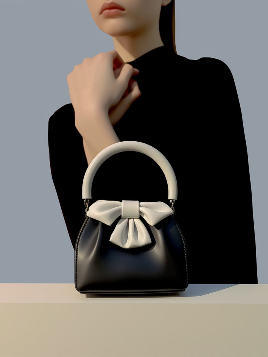Statement Bow Mini Handbag - Black & White Color Block Top Handle
