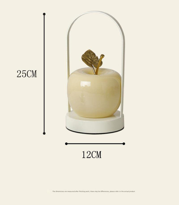 Yellow Decorative Apple Table Lamp - USB-C,  3 Light Modes, Metal Handle